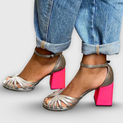 Soleil | Block Heel Sandal with Gold Straps