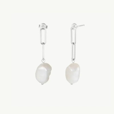 Chain Earrings with Baroque Pearls