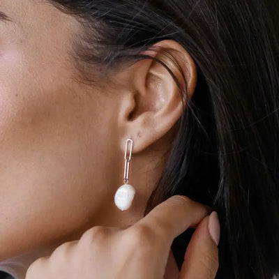 Chain Earrings with Baroque Pearls