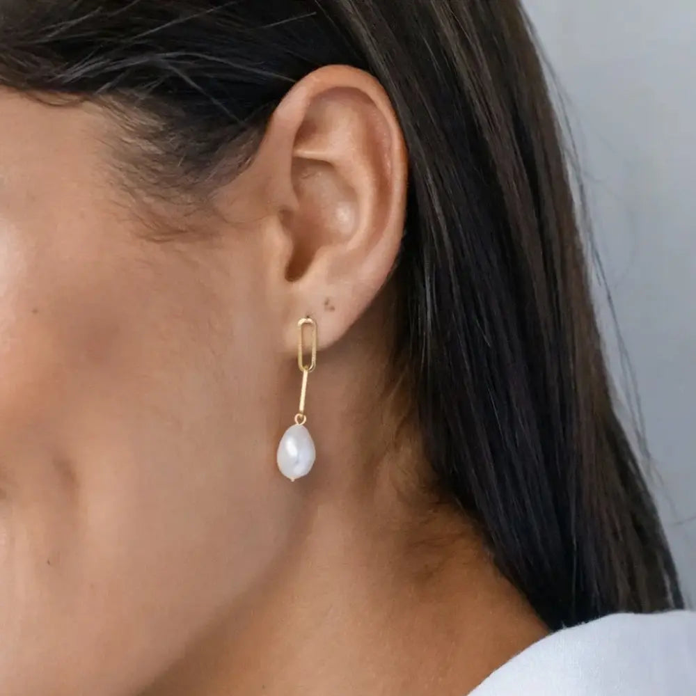 Chain Earrings with Baroque Pearls