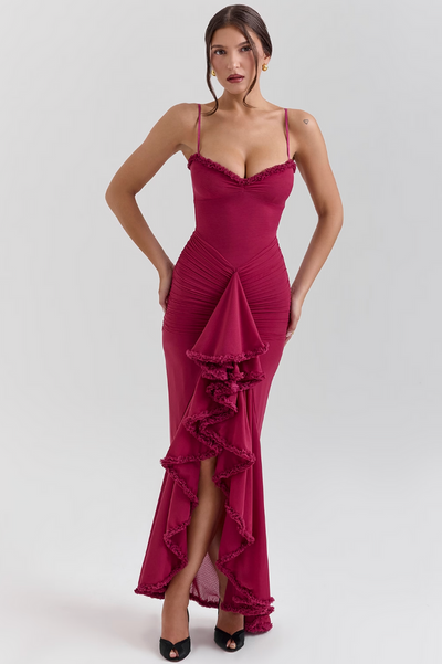 Alessia™ - Slit & Ruffle Maxi Dress