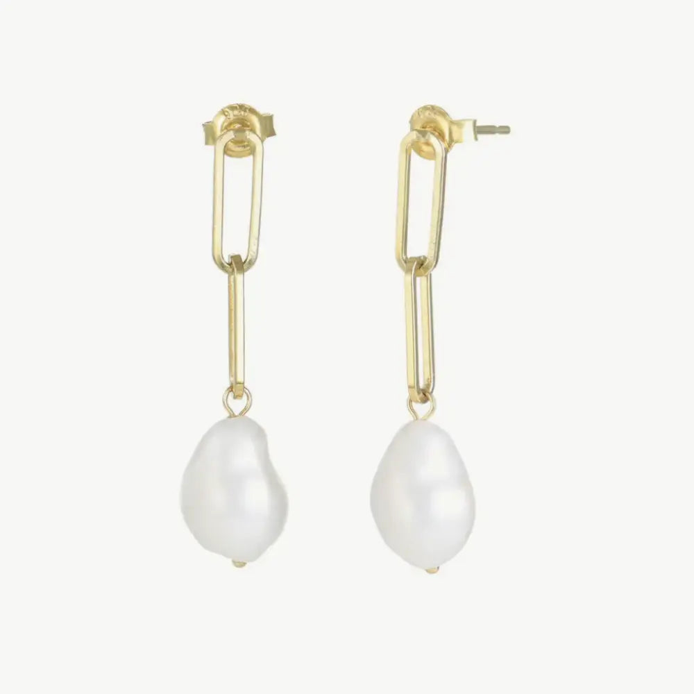 Chain Earrings with Baroque Pearls