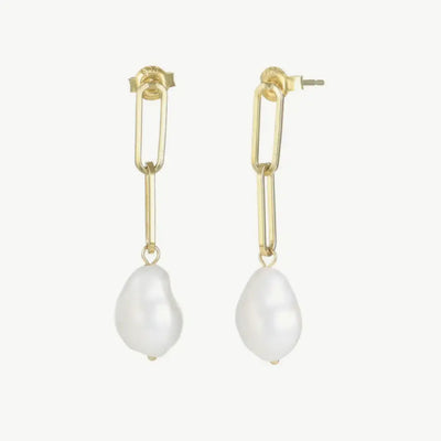 Chain Earrings with Baroque Pearls